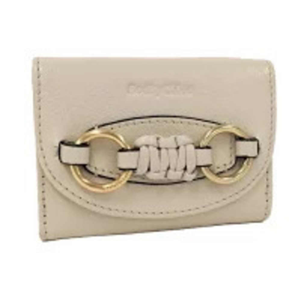 Chloe Tri fold Wallet Compact Leather Beige Cream Ivory White